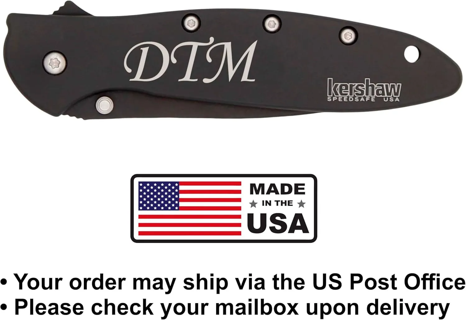 Palmetto Wood Shop Pocket Knife - Kershaw Leek 3-Inch Sandvik 14C28N Steel Blade with Cerakote Finish, 4-Inch Black Handle – Custom Engraved Gift for Men, Everyday Carry, Camping, Hunting, Fishing