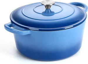 P&P CHEF 6 Quart Enameled Dutch Oven with Lid, Cast Iron Dutch Oven Pot, Enamel Round Cooking Stock Pot for Braising, Stewing, Roasting, Baking, Fit Various Stoves, (6 QT, Blue)