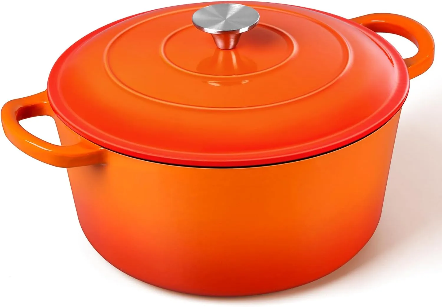 P&P CHEF 6 Quart Enameled Dutch Oven with Lid, Cast Iron Dutch Oven Pot, Enamel Round Cooking Stock Pot for Braising, Stewing, Roasting, Baking, Fit Various Stoves, (6 QT, Orange)