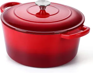 P&P CHEF 6 Quart Enameled Dutch Oven with Lid, Cast Iron Dutch Oven Pot, Enamel Round Cooking Stock Pot for Braising, Stewing, Roasting, Baking, Fit Various Stoves, (6 QT, Red)