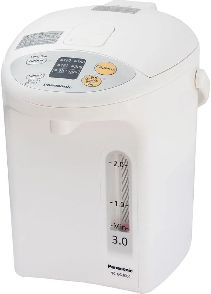 Panasonic RA41660 Electric Thermo Pot Water Boiler Dispenser NC-EG3000, Slow-Drip Mode for Coffee, Ideal for Tea, Hot Cocoa, Soups and Baby Food, Four TEM, 3.2 quarts, White