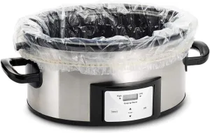 PanSaver Slow Cooker Liners - Disposable Liners with Sure Fit Band for Snug Fit - Instant Cleanup with No Scrubbing - Fits 3-6.5 Quarts, 4 Count