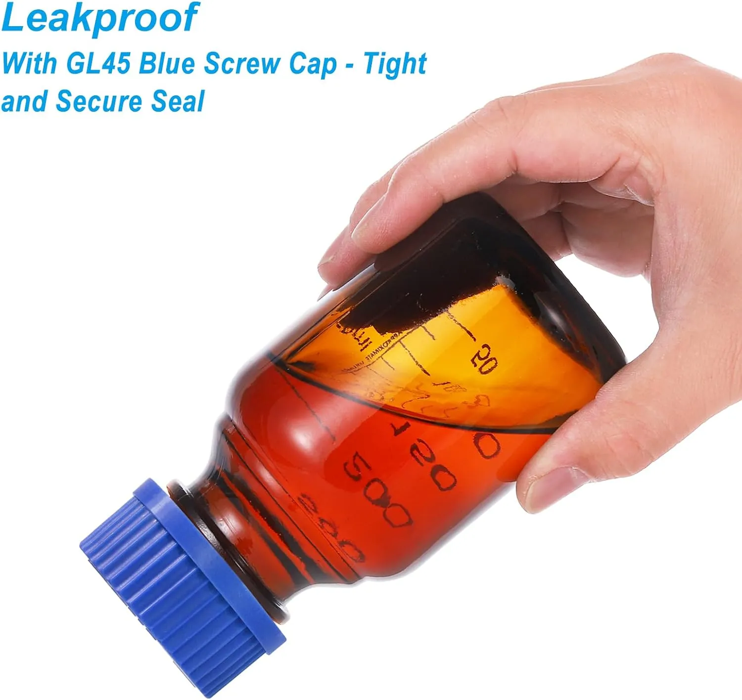 PATIKIL 2 Pack Reagent Media Storage Bottles, 500ml Borosilicate Glass Graduated Round Bottles with Blue GL32 Screw Cap and 24 Pcs Labels for Lab Water Reagent Liquids, Amber