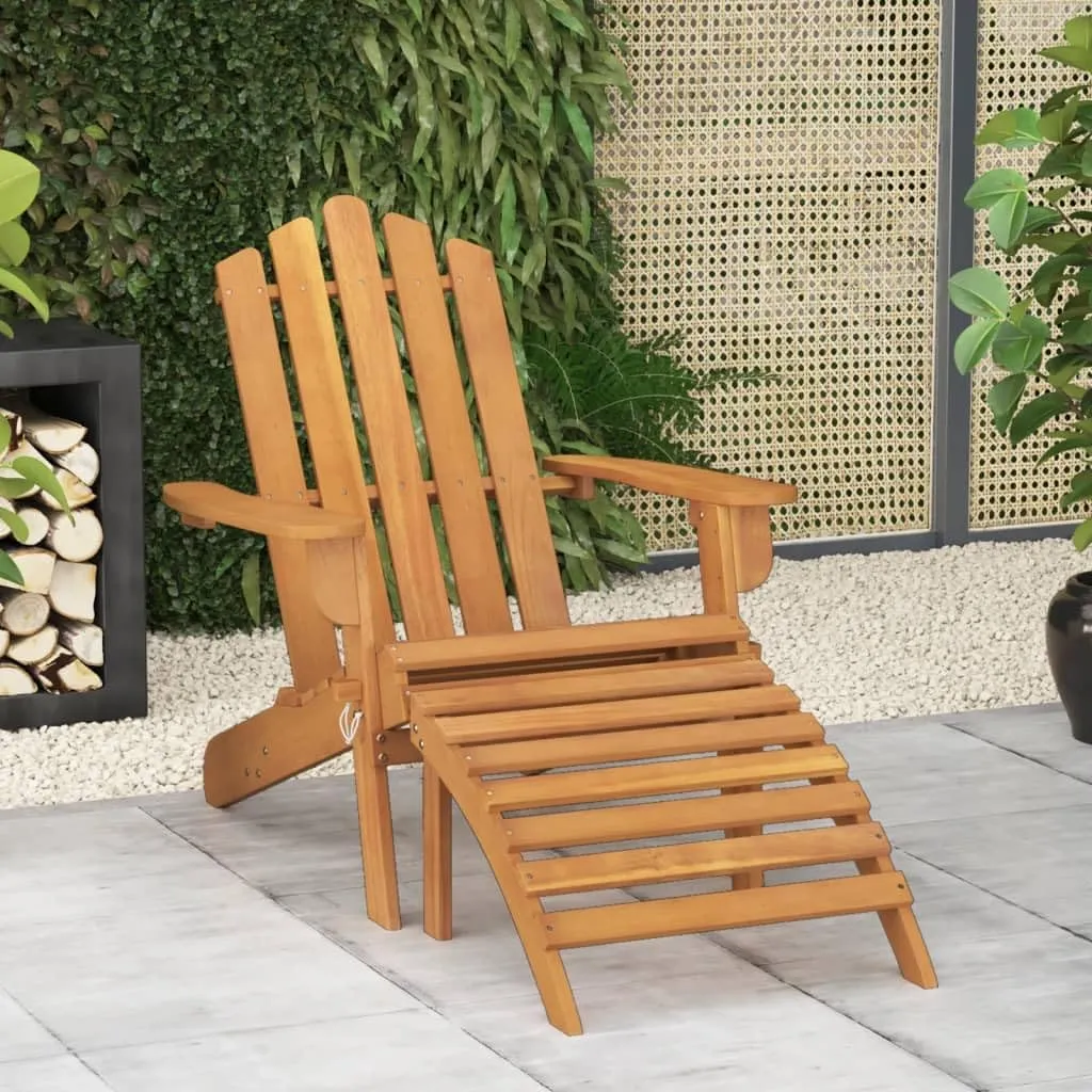 Patio Adirondack Chair with Footrest Solid Wood Acacia Folding Outdoor Lounge Chair Relaxing Garden Chairs for Patio, Deck, or Backyard
