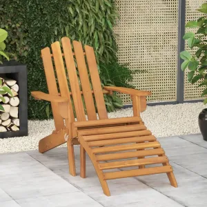 Patio Adirondack Chair with Footrest Solid Wood Acacia Folding Outdoor Lounge Chair Relaxing Garden Chairs for Patio, Deck, or Backyard