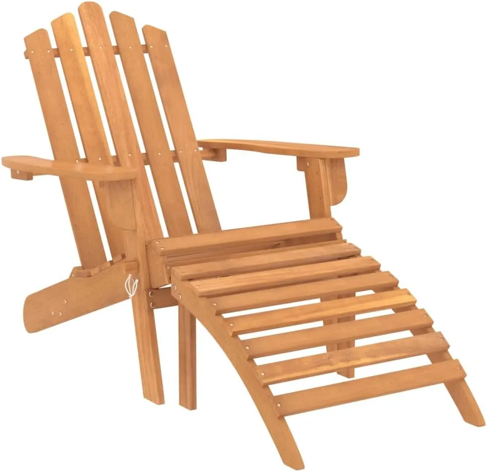 Patio Adirondack Chair with Footrest Solid Wood Acacia Folding Outdoor Lounge Chair Relaxing Garden Chairs for Patio, Deck, or Backyard