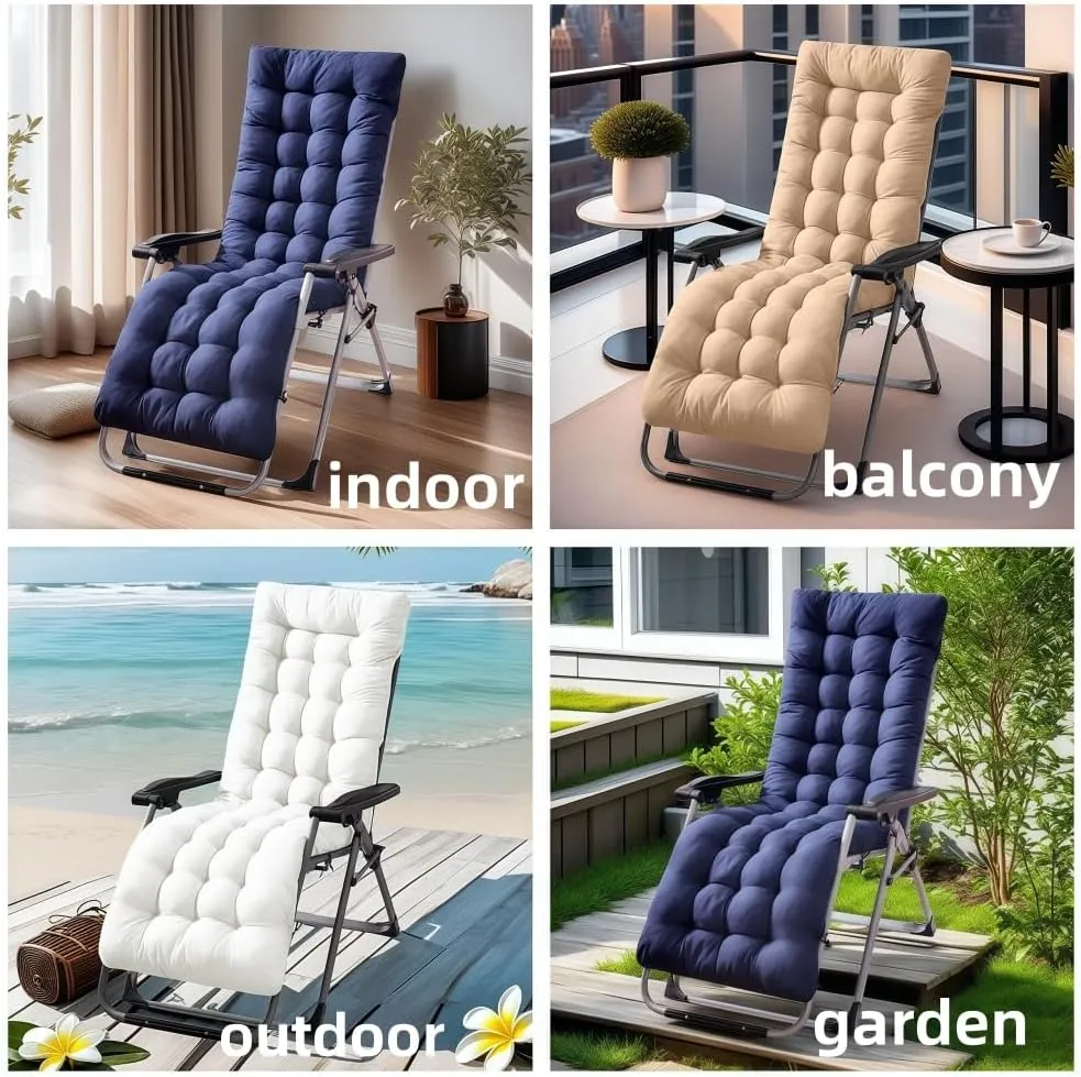 Patio Chaise Lounger Cushion， IndoorOutdoor Rocking Chair Sofa Cushion with 6 Ties， Thick Padded Swing Bench Cushion，61x18.9x3.1in (Khaki)