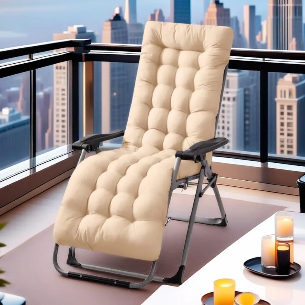 Patio Chaise Lounger Cushion， IndoorOutdoor Rocking Chair Sofa Cushion with 6 Ties， Thick Padded Swing Bench Cushion，61x18.9x3.1in (Khaki)