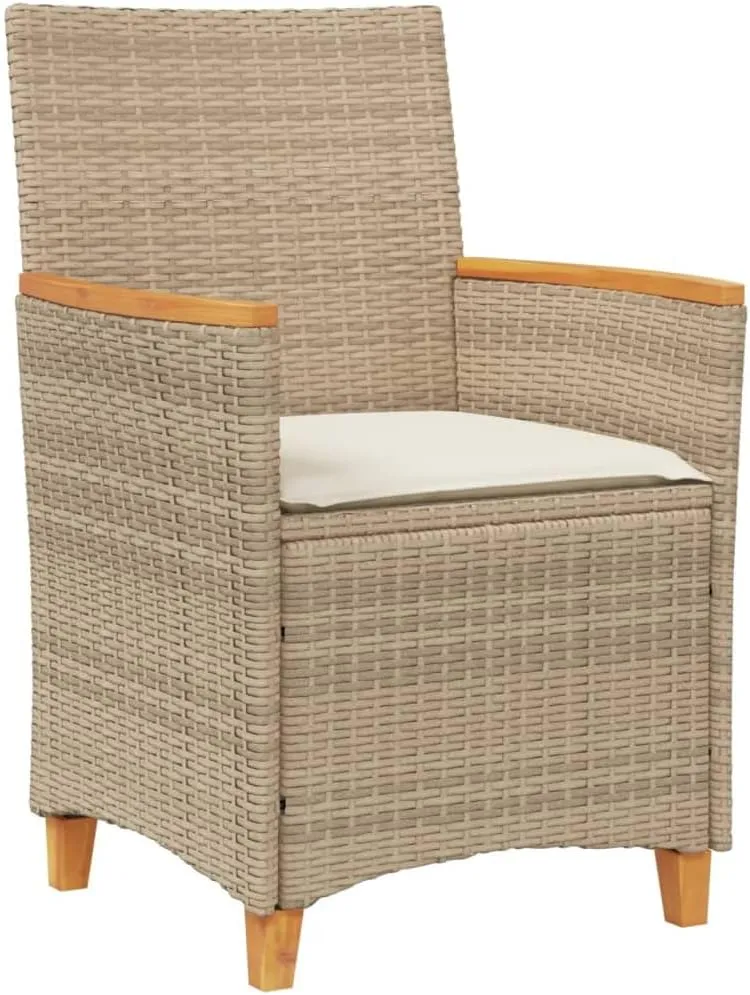 Patio Dining Chairs Camping Chair Dining Chairs Lounge Chair - Patio Chairs with Cushions 2 pcs Beige Poly Rattan&Solid Wood for Campsites Garden Beaches Terrace