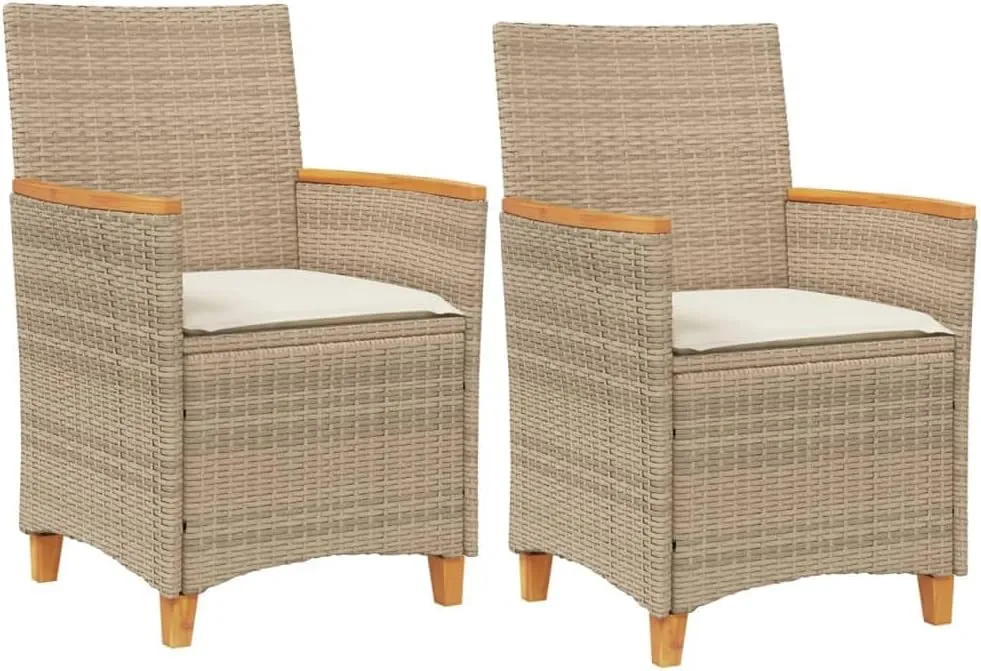 Patio Dining Chairs Camping Chair Dining Chairs Lounge Chair - Patio Chairs with Cushions 2 pcs Beige Poly Rattan&Solid Wood for Campsites Garden Beaches Terrace