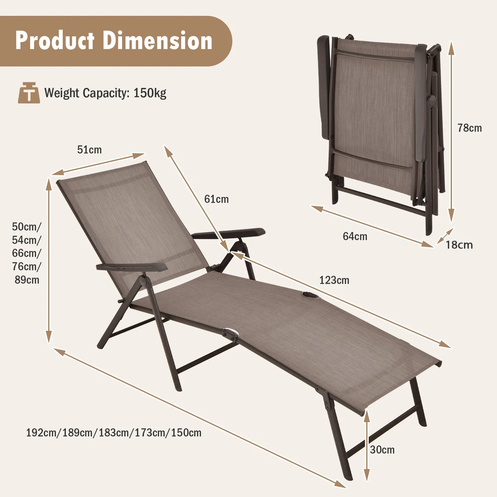 Patio Foldable Chaise Lounge Chair Reclining with Adjustable Backrest 2 Pack