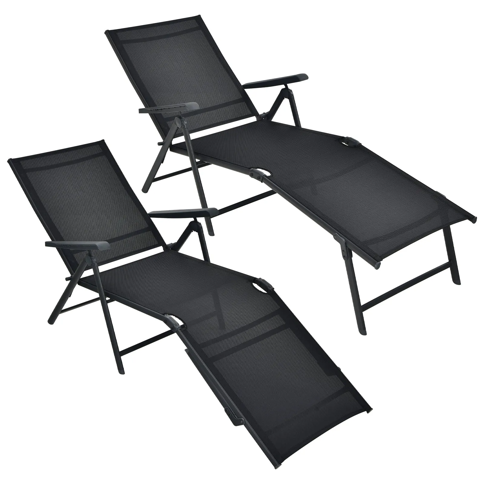 Patio Foldable Chaise Lounge Chair Reclining with Adjustable Backrest 2 Pack