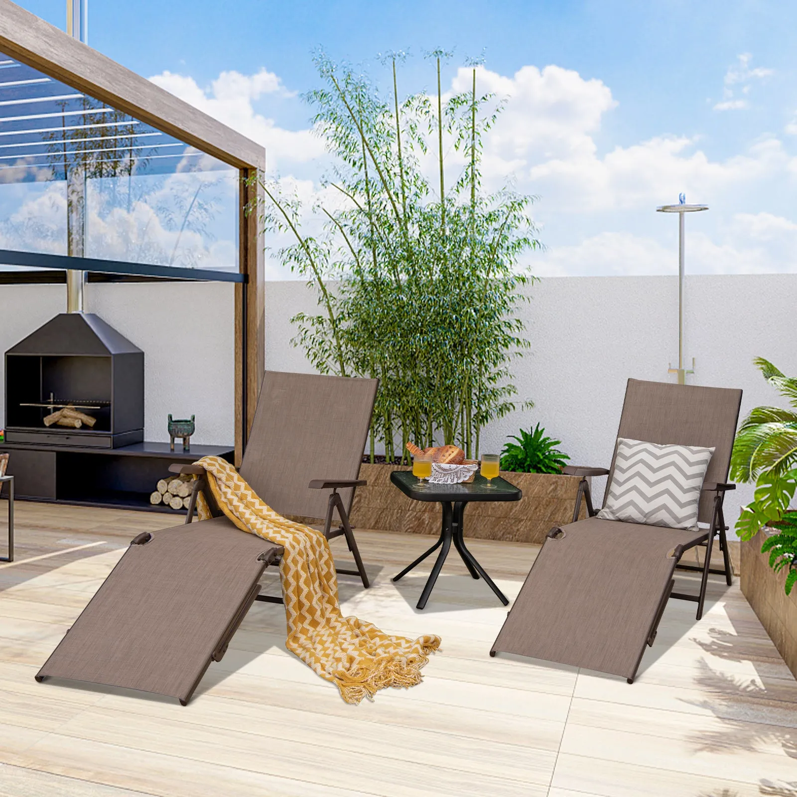 Patio Foldable Chaise Lounge Chair Reclining with Adjustable Backrest 2 Pack