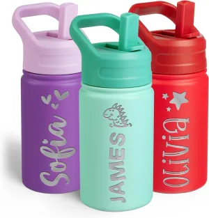 Personalized Kids Water Bottle with Name & Icon - Custom Kids Water Bottle, 12 oz with Leakproof Straw Lid - Back to School, Christmas & Birthday Gift for Boys & Girls, Teal