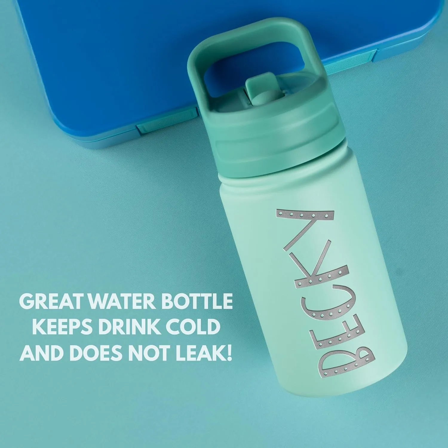 Personalized Kids Water Bottle with Name & Icon - Custom Kids Water Bottle, 12 oz with Leakproof Straw Lid - Back to School, Christmas & Birthday Gift for Boys & Girls, Teal