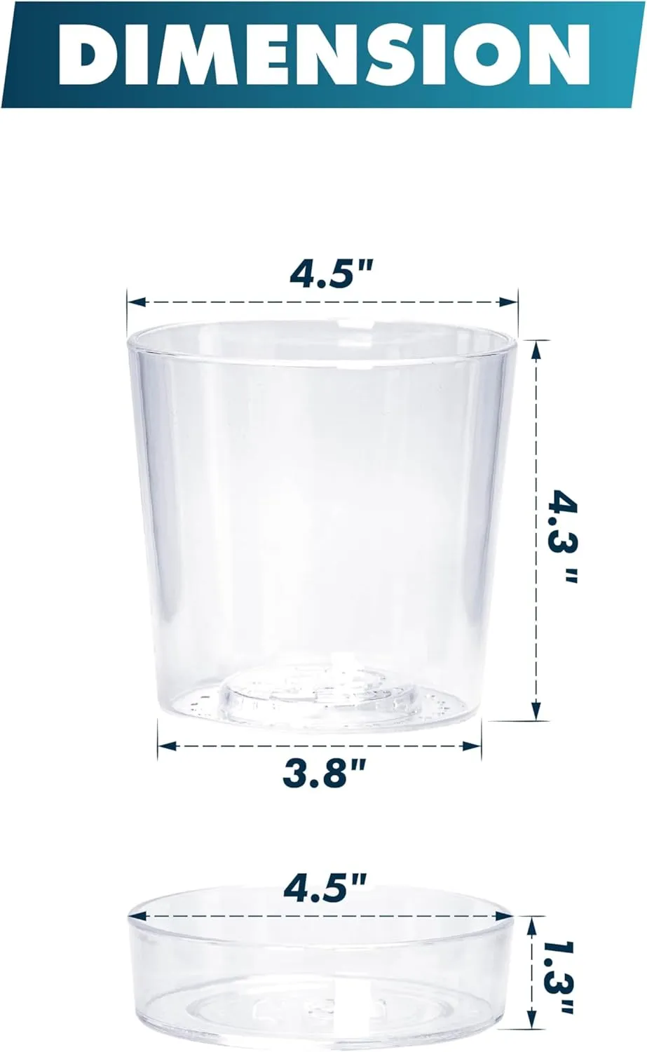 Phoenix Vine 4.5 Inch Clear Acrylic Planter Pot with Tray, Orchid Pot with Drainage Holes, Deep Saucer for Bottom Watering, Transparent Containers for Indoor Plants, Herbs, Set of 3, 91-A-E-3