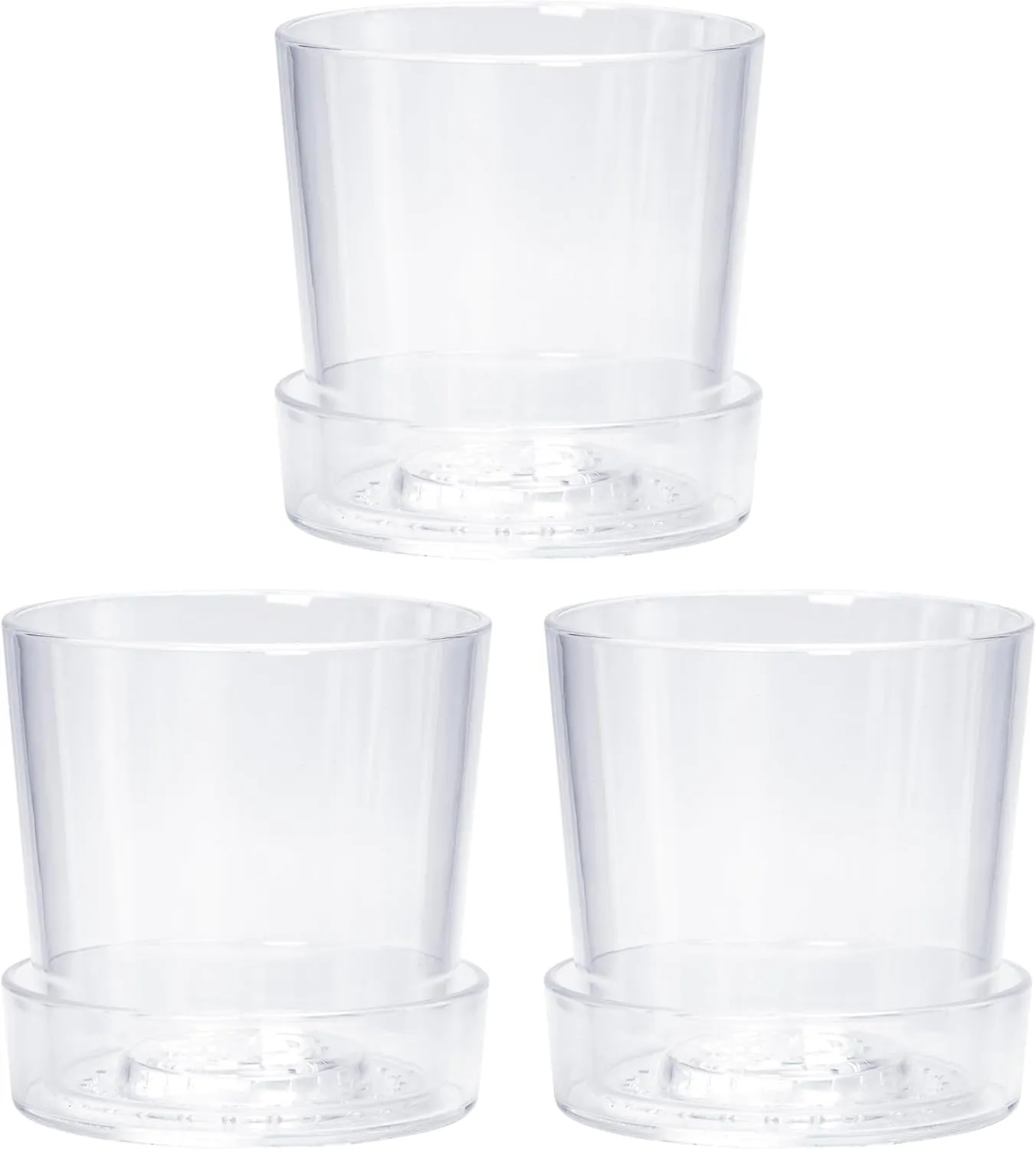 Phoenix Vine 4.5 Inch Clear Acrylic Planter Pot with Tray, Orchid Pot with Drainage Holes, Deep Saucer for Bottom Watering, Transparent Containers for Indoor Plants, Herbs, Set of 3, 91-A-E-3