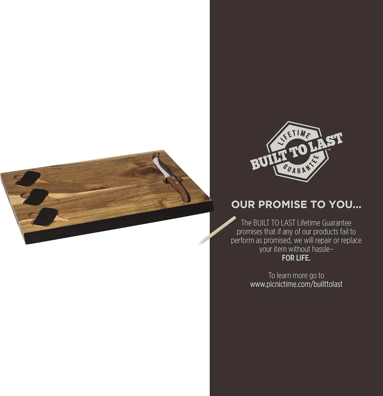 PICNIC TIME NFL Delio Cheese Board and Knife Set - Charcuterie Board Set - Acacia Wood Cutting Board with Cheese Knife and Markers