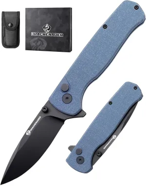 Pocket Knife for Men Y-M with 14C28N Steel Blade, Button Lock with Safety Switch, Blue G10 Handle, 7.28" Folding Knife with Clip and Sheath