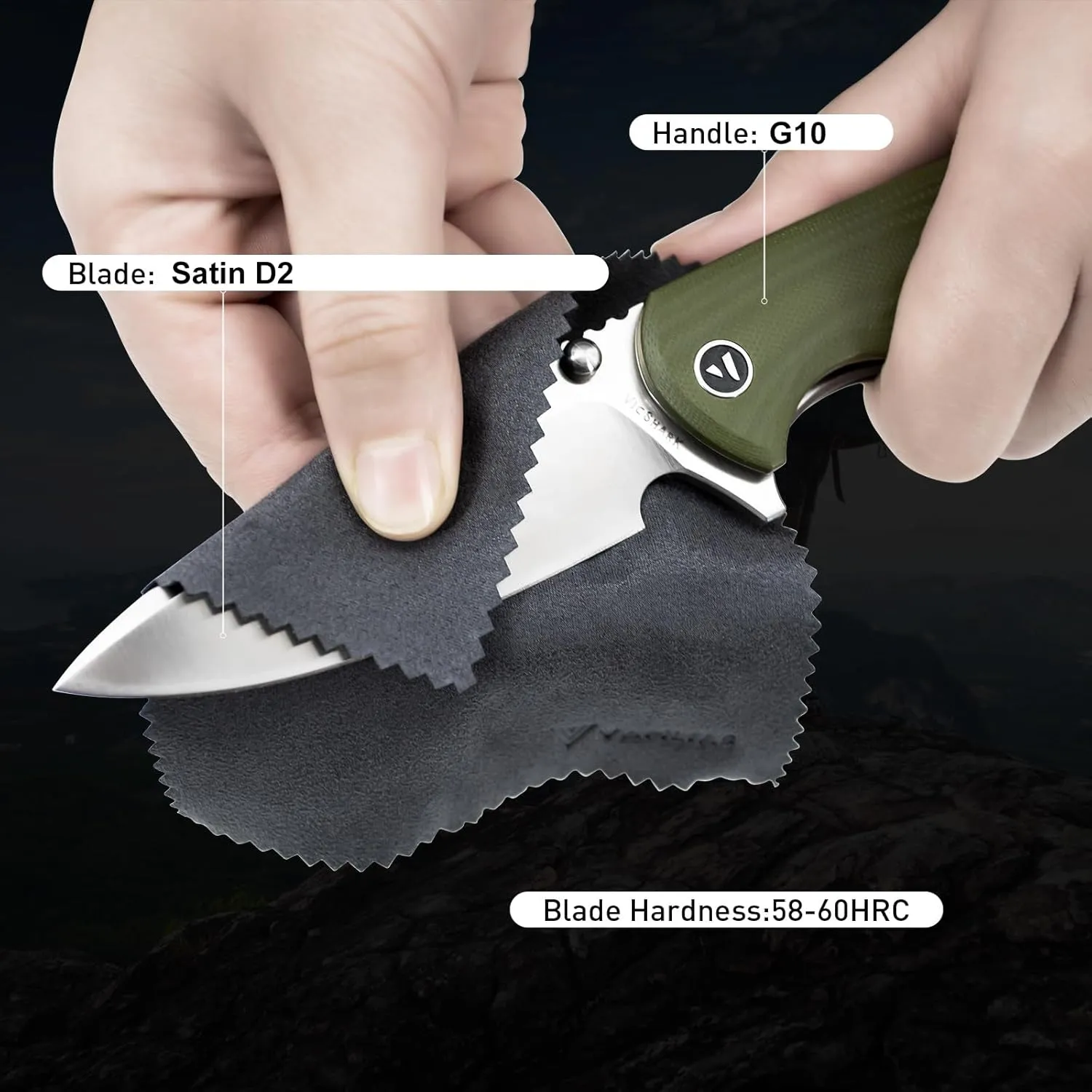 Pocket Knife Hunting knives knives for men Folding Knife D2 Steel Blade G10 Handle EDC Knife with Pocket Sharp Camping Survival Hiking Knives Army Green