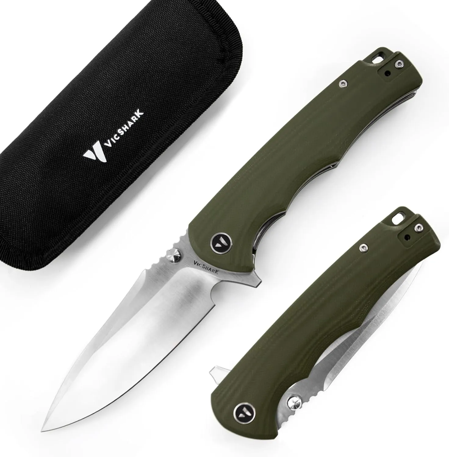 Pocket Knife Hunting knives knives for men Folding Knife D2 Steel Blade G10 Handle EDC Knife with Pocket Sharp Camping Survival Hiking Knives Army Green