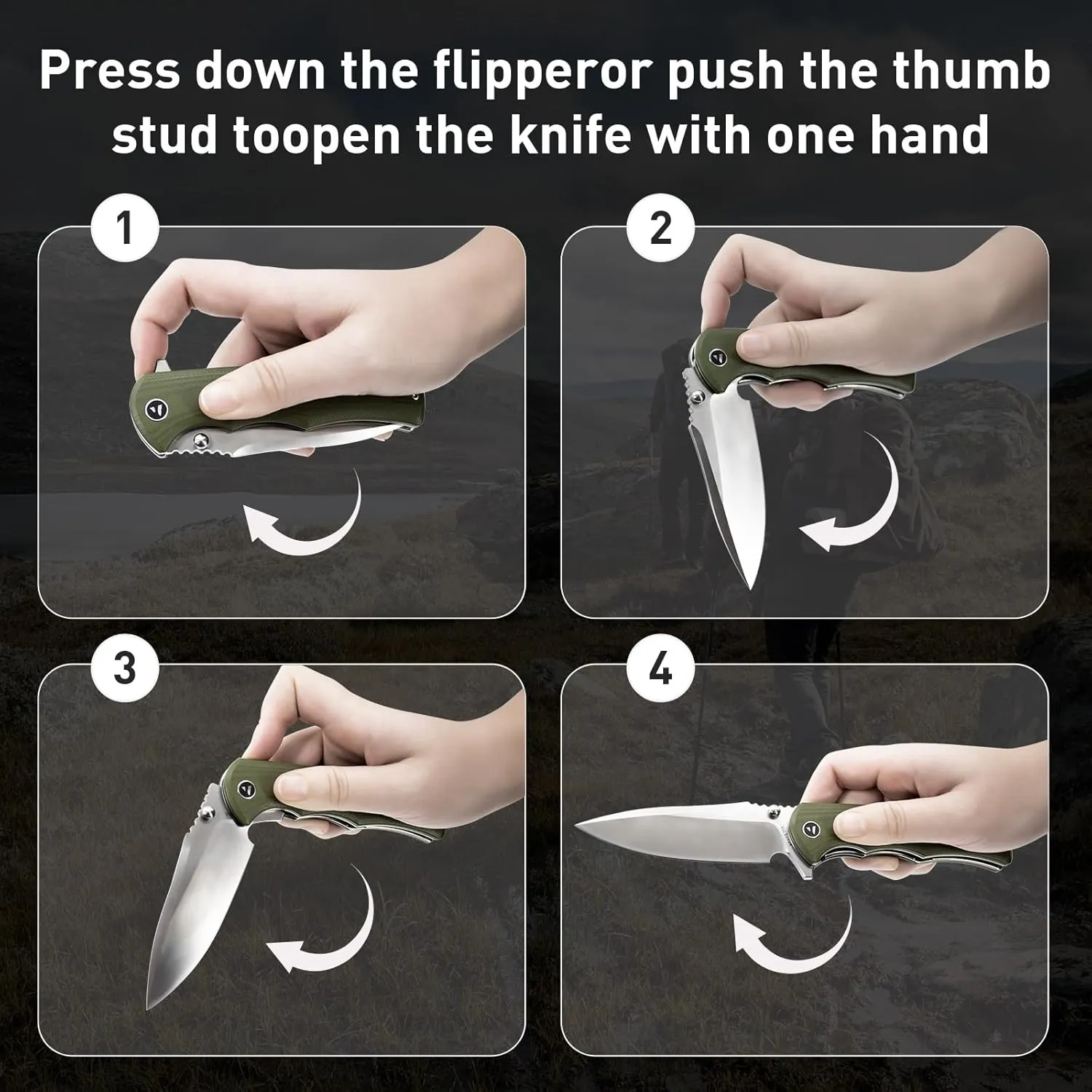 Pocket Knife Hunting knives knives for men Folding Knife D2 Steel Blade G10 Handle EDC Knife with Pocket Sharp Camping Survival Hiking Knives Army Green