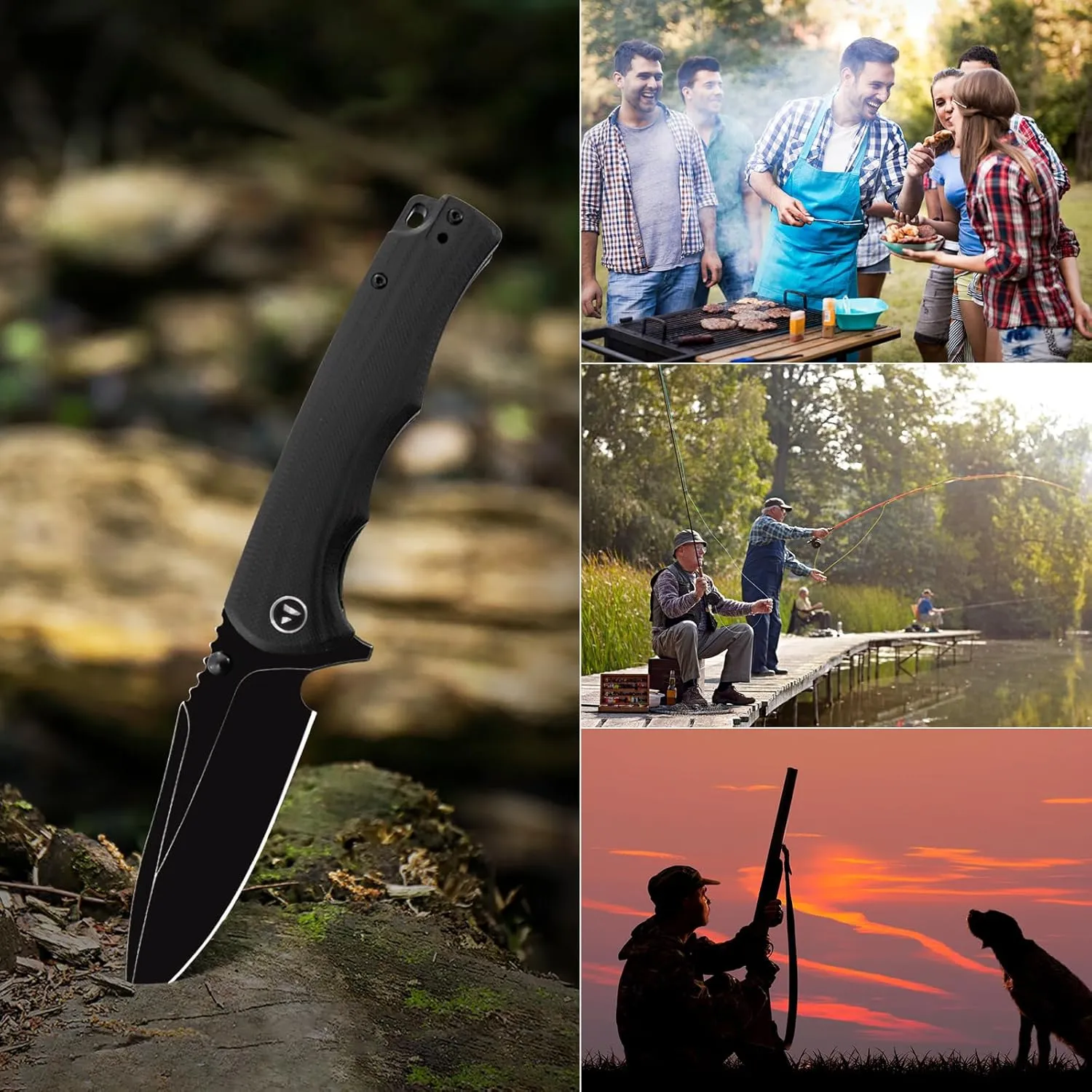 Pocket Knife Hunting knives knives for men Folding Knife D2 Steel Blade G10 Handle EDC Knife with Pocket Sharp Camping Survival Hiking Knives Black