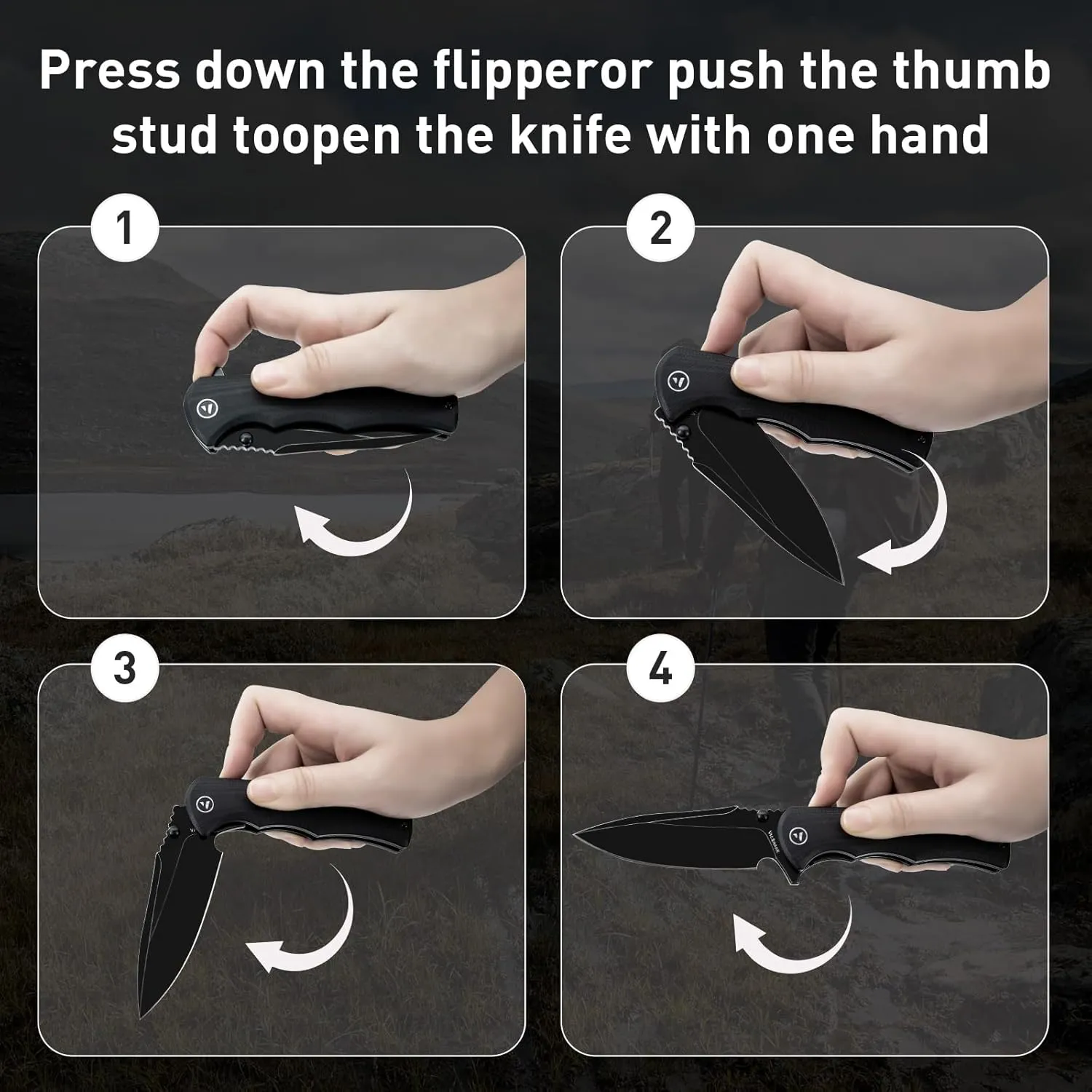 Pocket Knife Hunting knives knives for men Folding Knife D2 Steel Blade G10 Handle EDC Knife with Pocket Sharp Camping Survival Hiking Knives Black