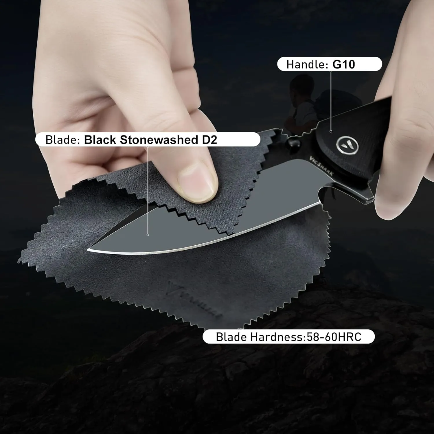 Pocket Knife Hunting knives knives for men Folding Knife D2 Steel Blade G10 Handle EDC Knife with Pocket Sharp Camping Survival Hiking Knives Black