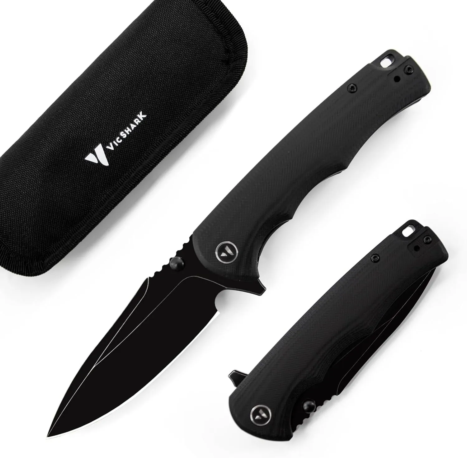 Pocket Knife Hunting knives knives for men Folding Knife D2 Steel Blade G10 Handle EDC Knife with Pocket Sharp Camping Survival Hiking Knives Black