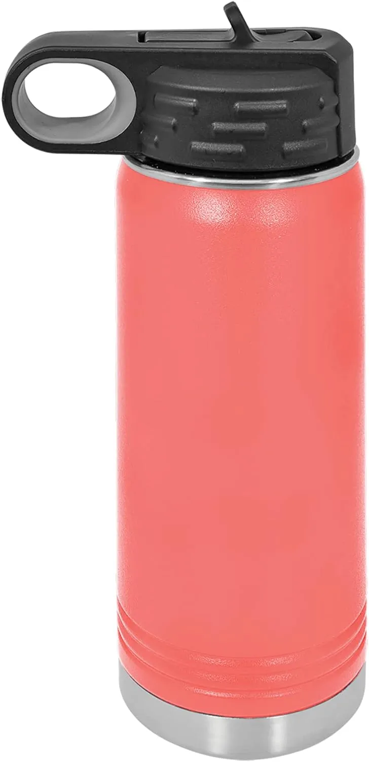 Polar Camel 20 oz Stainless Steel Water Bottle with Flip Top Lid and Straw (Coral)
