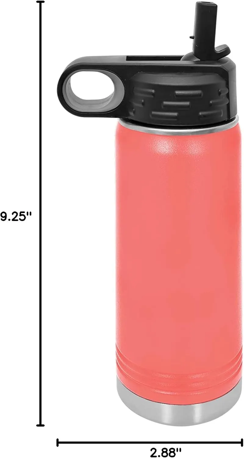 Polar Camel 20 oz Stainless Steel Water Bottle with Flip Top Lid and Straw (Coral)