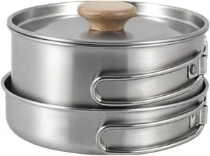 POPETPOP Portable Pan Camping Cooking Utensils Set Stainless Steel Pot Folding Handle Professional Camping Kitchen Utensil