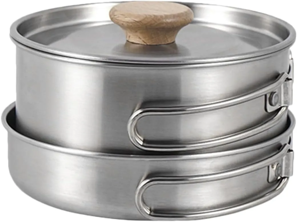 POPETPOP Portable Pan Camping Cooking Utensils Set Stainless Steel Pot Folding Handle Professional Camping Kitchen Utensil
