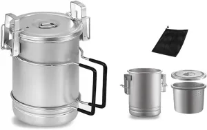 Portable 304 Stainless Steel Camping Cooking Pot Large Capacity Multi-Functional Steaming Pot with Removable Handle,Camping Cooking Pot