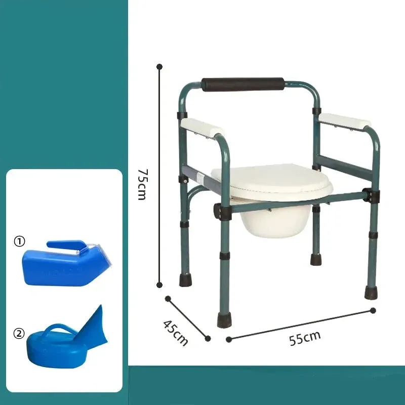 Portable Bedside Potty & Shower Chair for Adults – Foldable Bathroom Stool with Handrails