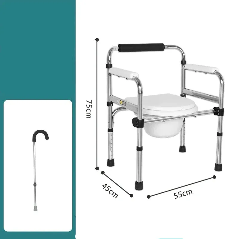 Portable Bedside Potty & Shower Chair for Adults – Foldable Bathroom Stool with Handrails