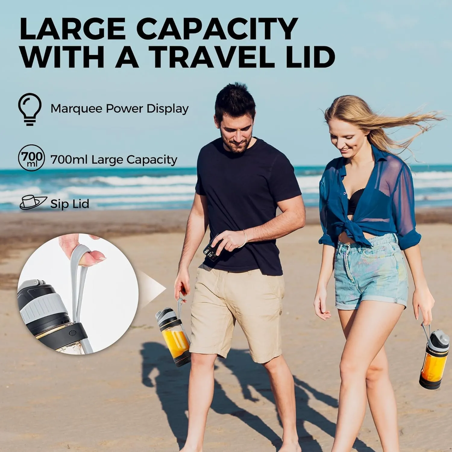 Portable Blender for Smoothies and Shakes with Insulated Sleeve, Anti-Jamming, 24oz USB-C Rechargeable, BPA-Free, Electric Protein Shaker Bottle with Travel Lid for Kitchen, Gym & Office.