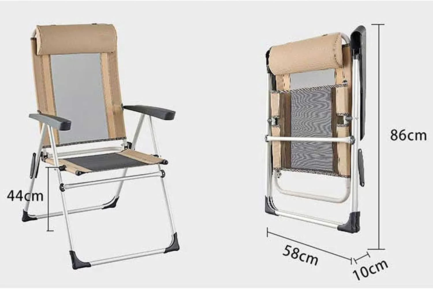 Portable Folding Chair Outdoor Deck Chair Portable Armchair Fishing Camping Seat Stool with Adjustable Backrest and Breathable Mesh Backrest Adjustable Folding Chair(A)