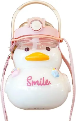 Portable Kettle Water Bottle with Straw and Strap Water Bottle Travel Leakproof Portable Handle Hot and Cold Bottles Cute Duck Water Bottle (Size : 1000ml, Color : Pink)