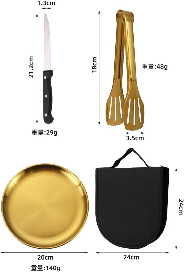 Portable Stainless Steel Outdoor Tableware Set, 24 Pieces