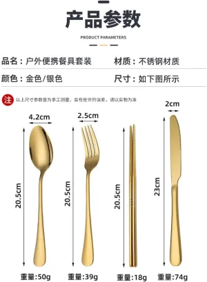 Portable Stainless Steel Outdoor Tableware Set, 24 Pieces