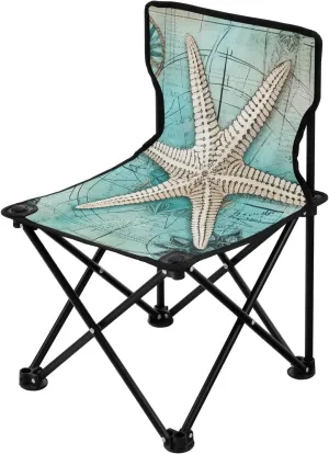 Portable Vintage Starfish Map Camp Chair Ultralight Backpack Chairs for Adults Includes Carry Bag Ice Fishing Chair with Back for Outside Fishing