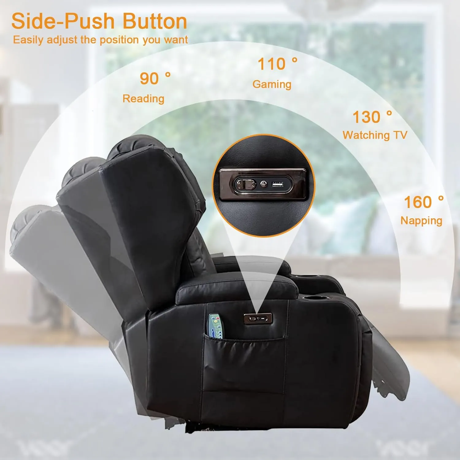 Power Recliner Chair Set of 2 Overstuffed Home Theater Seating w/Heat Massage Electric Movie Gaming Sofa Reclining Sleeper Chair with LED Light/Lumbar Pillow/USB Port/Cup Holders