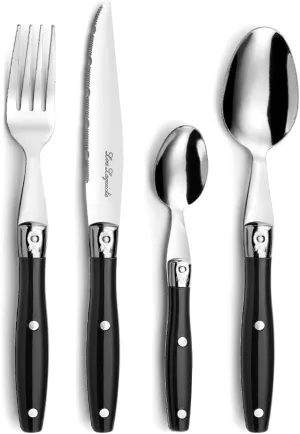 Pradel Essential 24-Piece Cutlery Set for 6 People - Countertop - 18/0 Stainless Steel, Standard Finish - Black