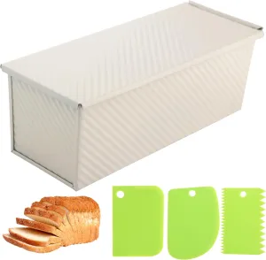Premium Beige 13-inch Pullman Loaf Pan with Lid, 2.2 lb Sandwich Loaf Pan for Homemade Bread, PFTE and PFOA-Free Non-Stick Rectangle Bread Pan, Safe and Healthy, Easy to Clean