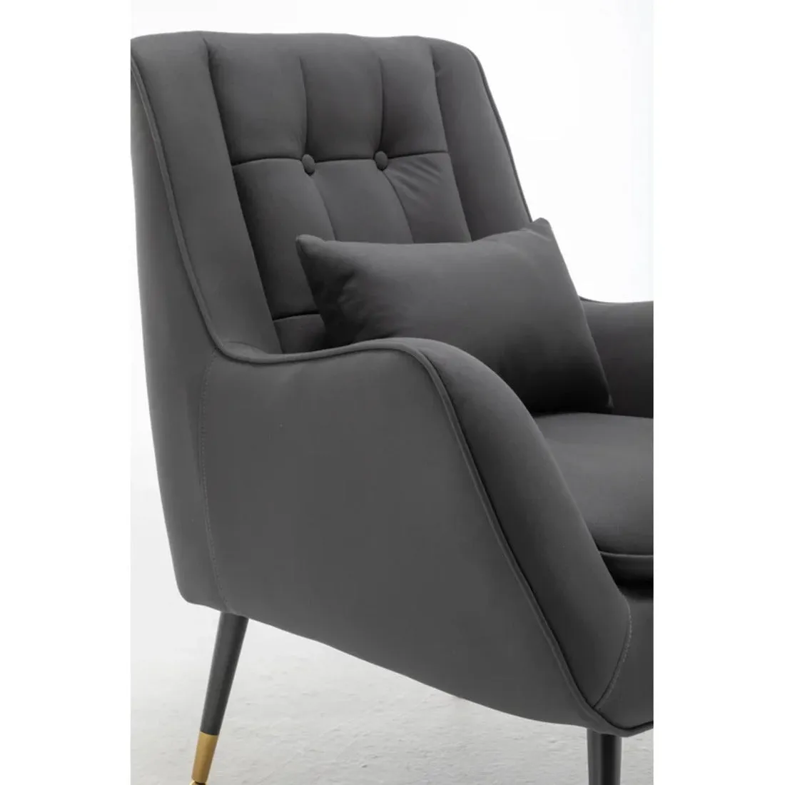 Premium Grey Thick Padded Velvet Sofa Lounge Chair with Cushion