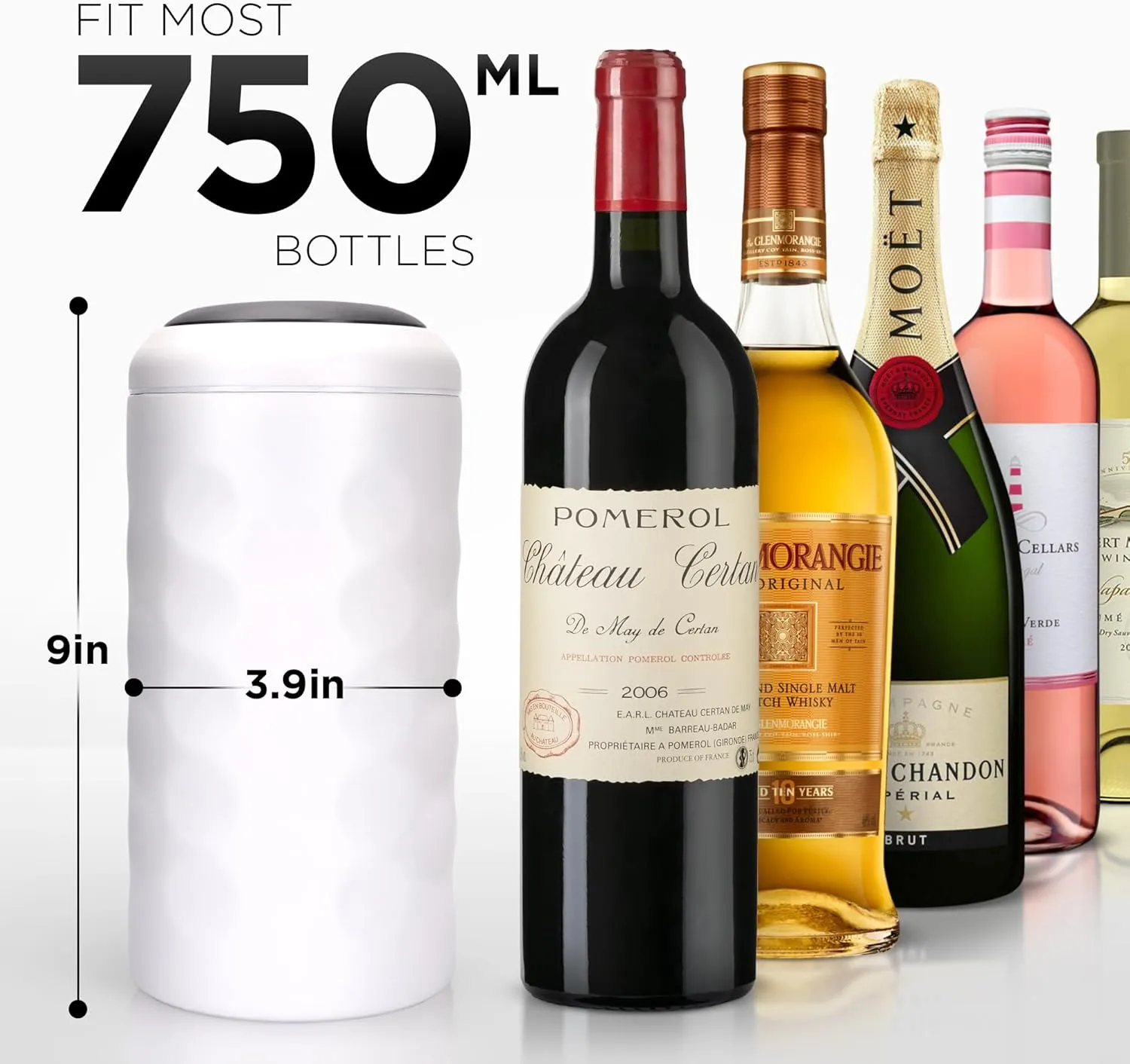 Premium Wine Chiller - Wine Bottle Chiller Double Walled, Vacuum Insulated Wine Cooler for Most 750mL Champagne and Wine Bottles