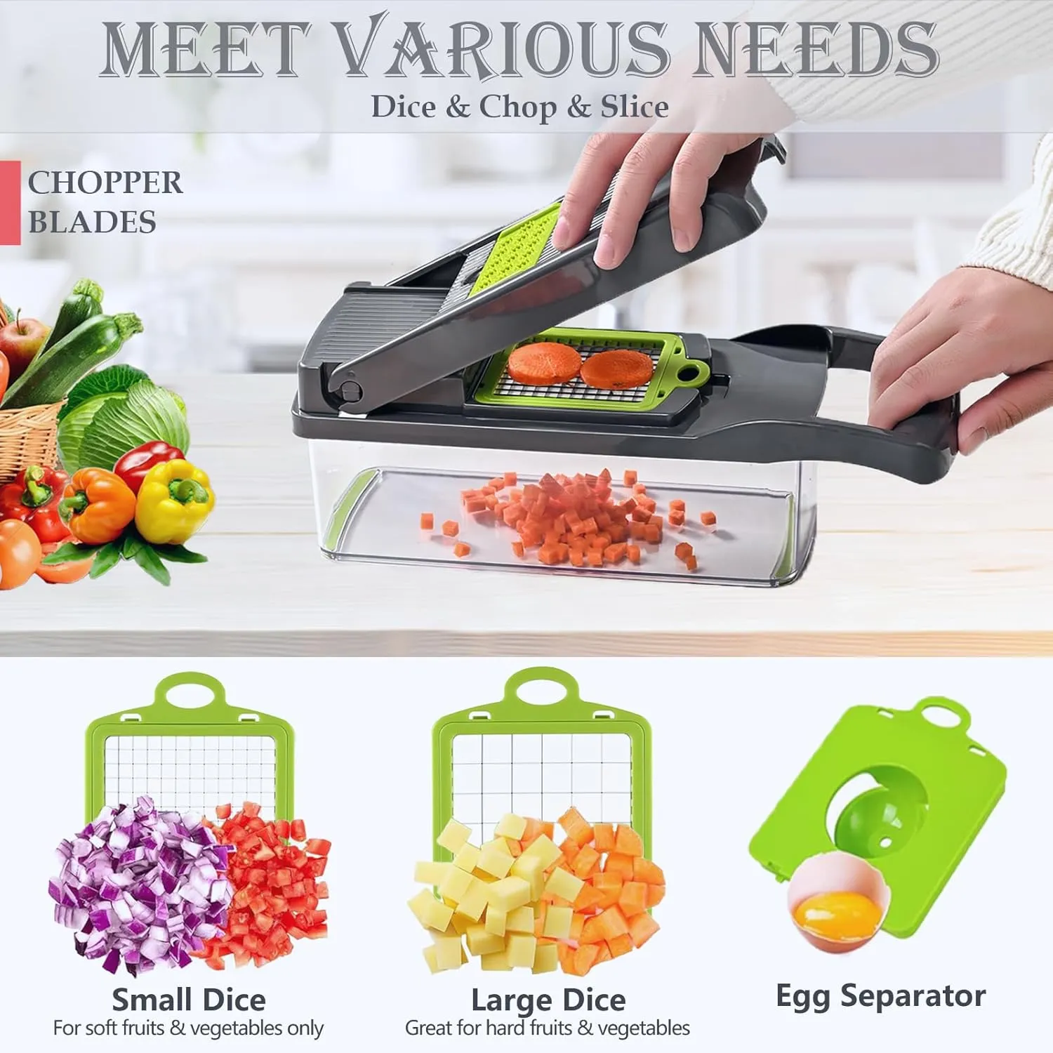 Pro-Series 16-in-1 Vegetable Chopper, Dewpeton Mandoline Slicer, Veggie Chopper, Food Chopper with Container, Vegetable Cutter & Spiralizer for Onion Salad (Home Essential Gadget & Kitchen)