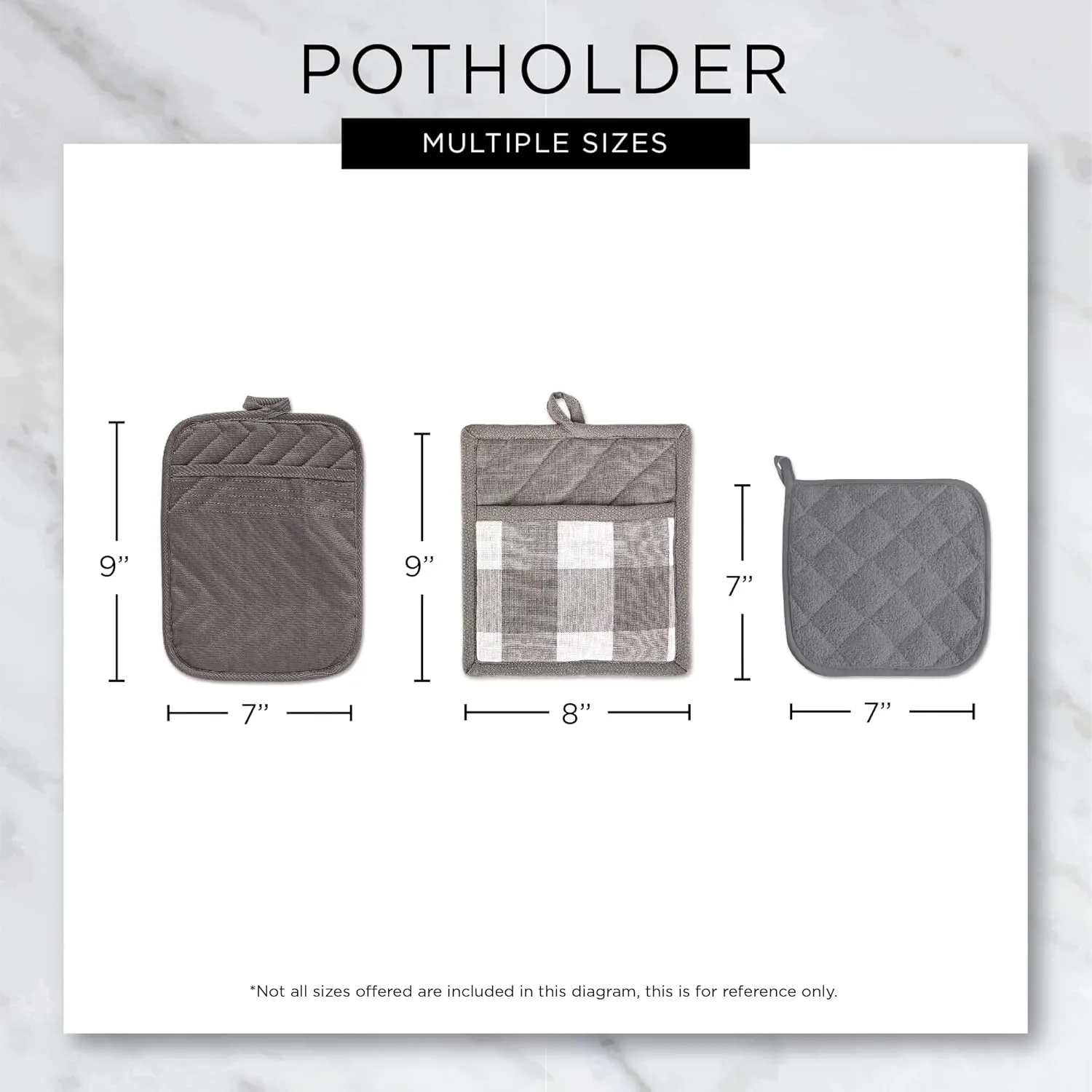 Professional and Commercial Grade, Chef Stripe Kitchen, Potholders, Gray